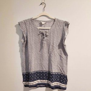 Blue and White Print Blouse: Liz Claiborne | Medium